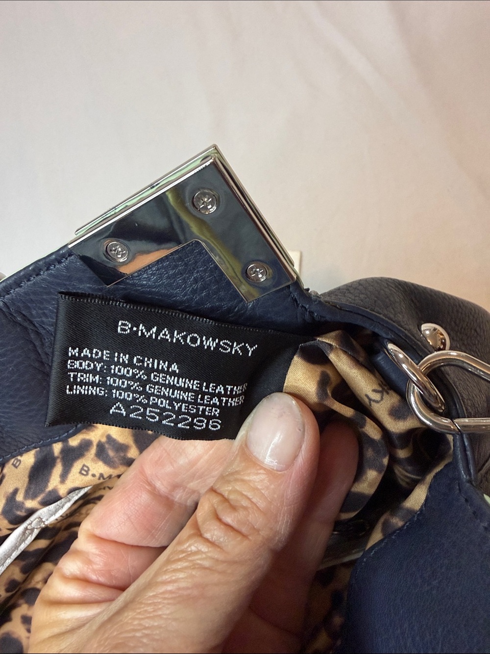B Makowsky Mint and Navy Leather Top-Handle Satchel - Picture 8 of 8